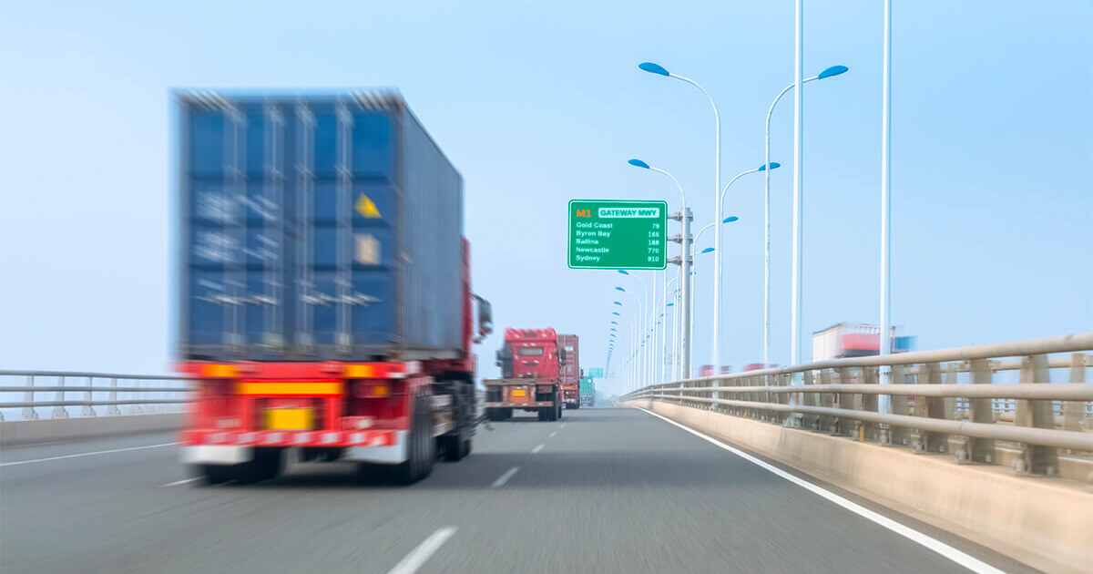 Truck with shipping container on the motorway for interstate move