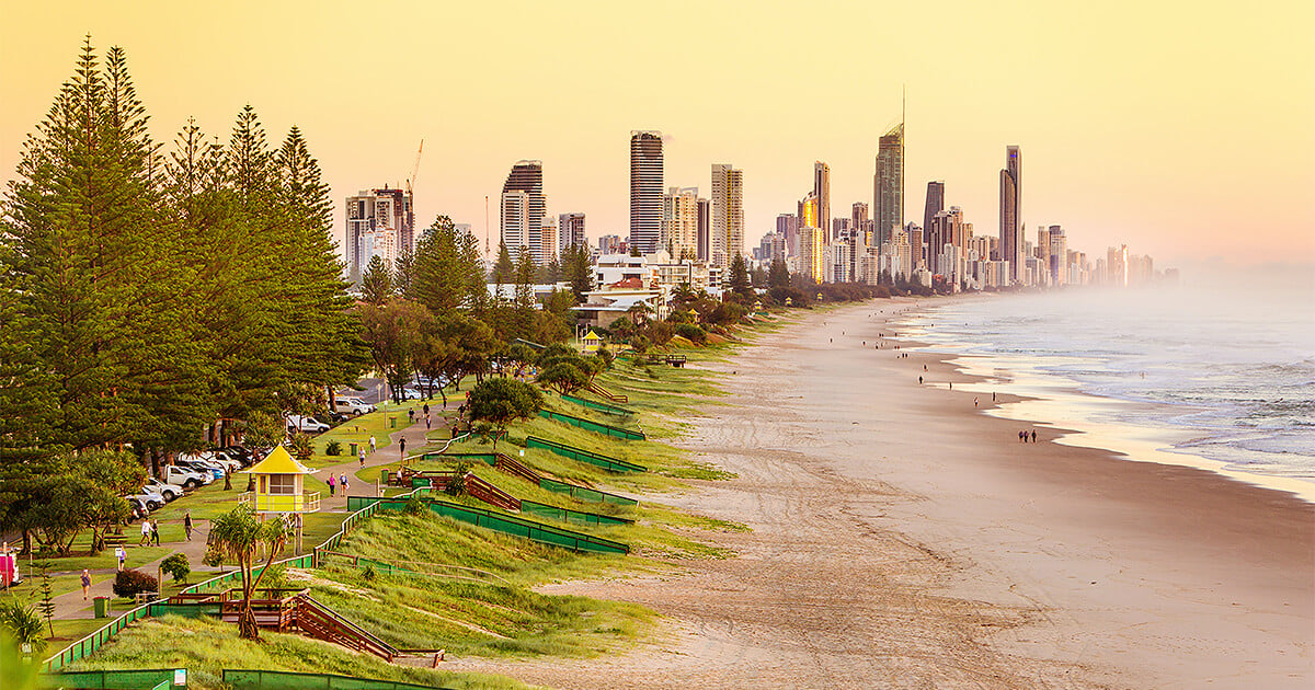 Beautiful beach south of Brisbane with city in background