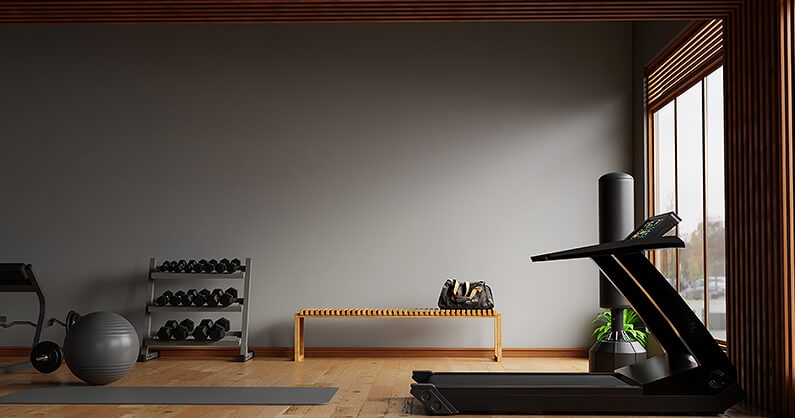 Home gym with treadmill
