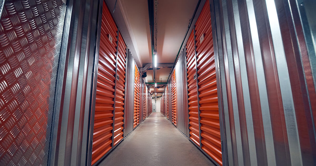 Orange and silver climate-controlled storage units inside