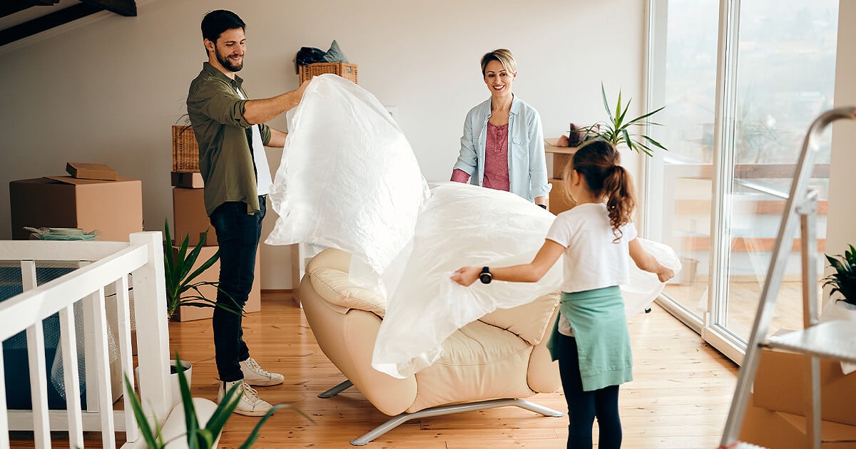 Family cover furniture with sheets to protect them