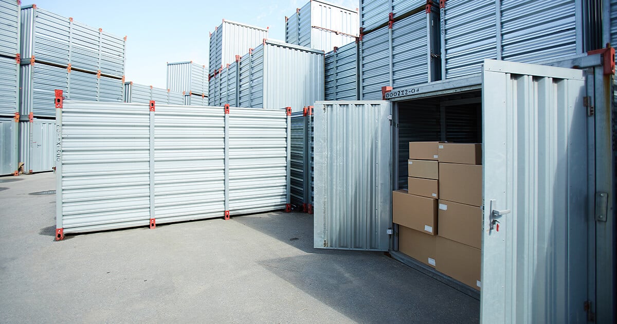 Cardboard boxes in the shipping container storage