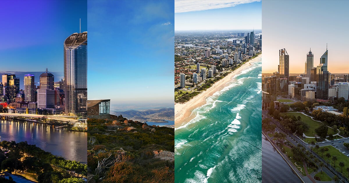 Collage of Australian destinations people are moving to