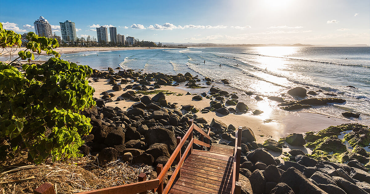 Steps at Greenmount Beach at sunset on the Gold Coast