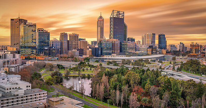 Perth Suburbs Skyline at Sunset