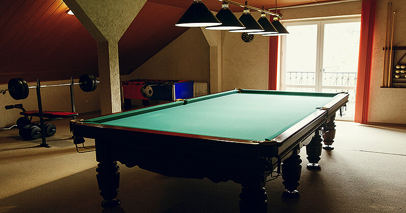 Pool table in a house 