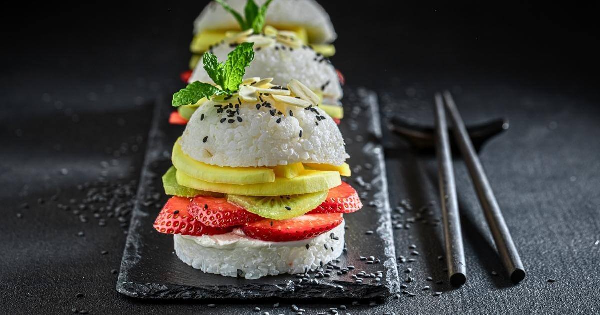 rice burger with tropical fruit for a foodie adventure