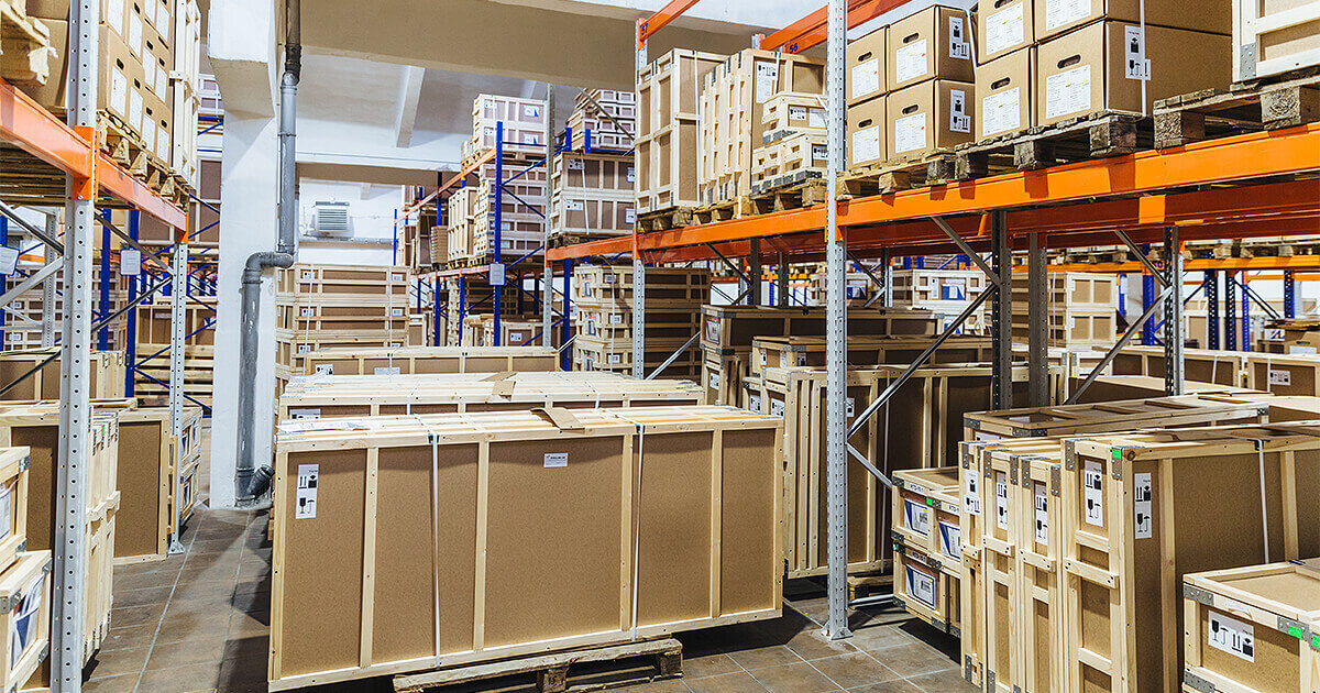 Warehouse storage with crates ready to be packed away for safe keeping