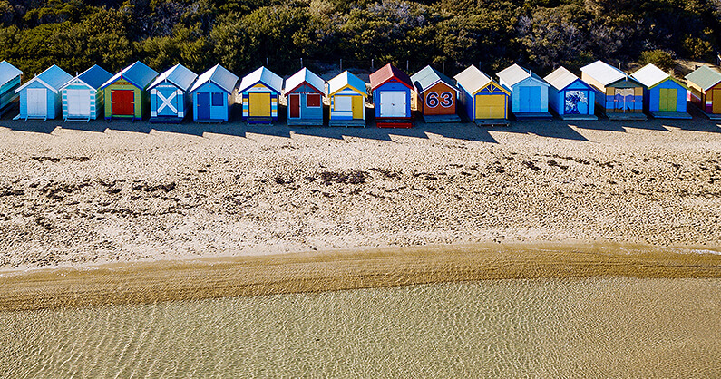Colourful beach huts in Melbourne