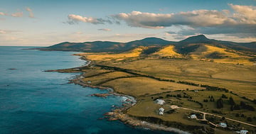 View of Tasmania with sea and mountains in background