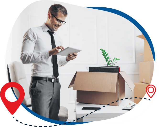 Businessman packing ready for office removalists to relocate business interstate