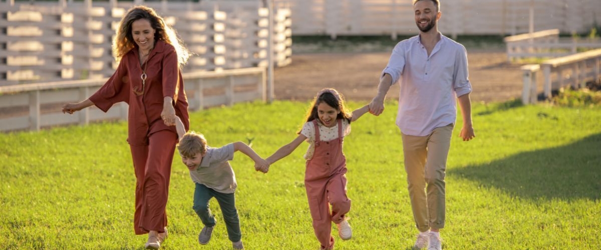 Family of four outside