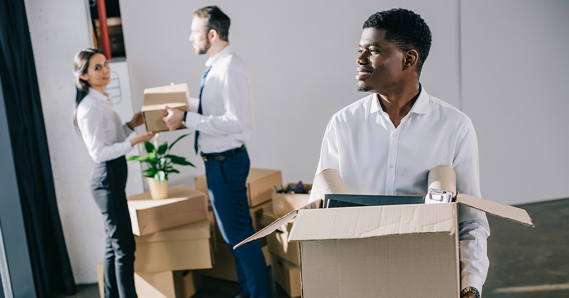 Office workers moving