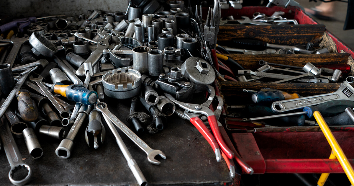 Pile of tools ready for packing