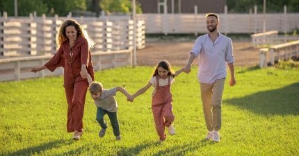 Family of four outside